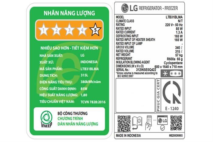 Tủ lạnh LG Inverter 315 lít LTB31BLMA